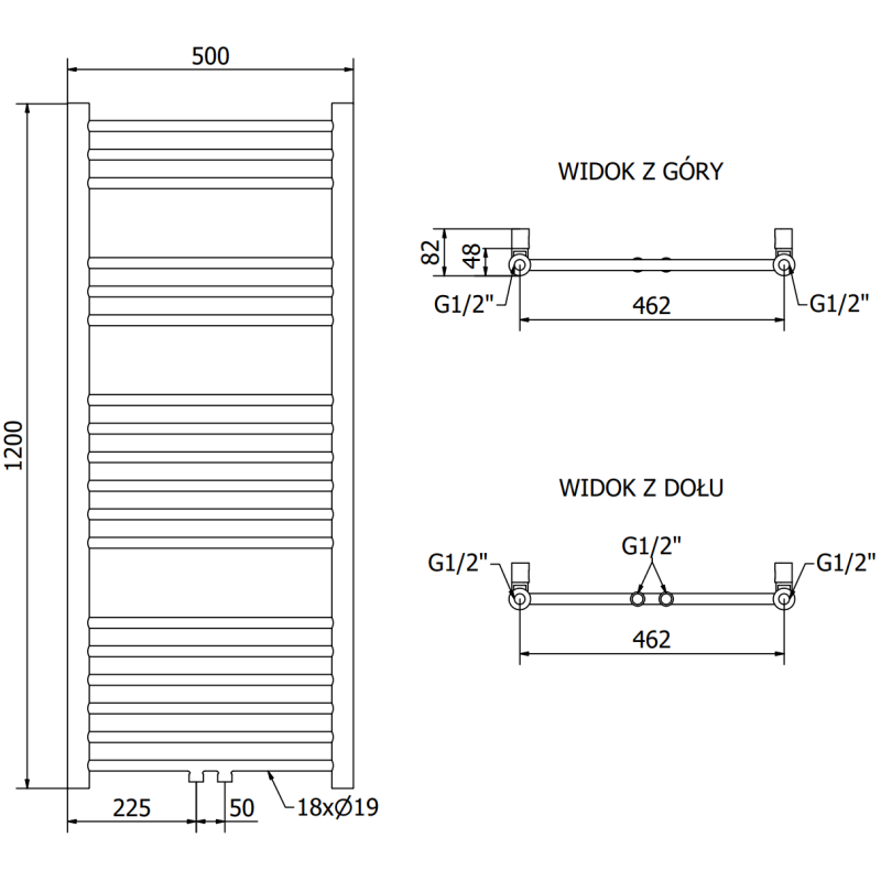 Mexen Yodo radiateur de salle de bains 1200 x 500 mm, 382 W, noir - W113-1200-500-00-70