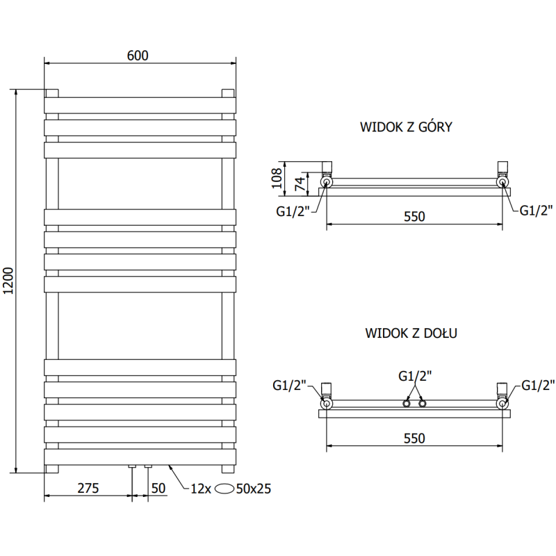 Mexen Jowisz radiateur de salle de bains 1200 x 600 mm, 594 W, blanc - W107-1200-600-00-20