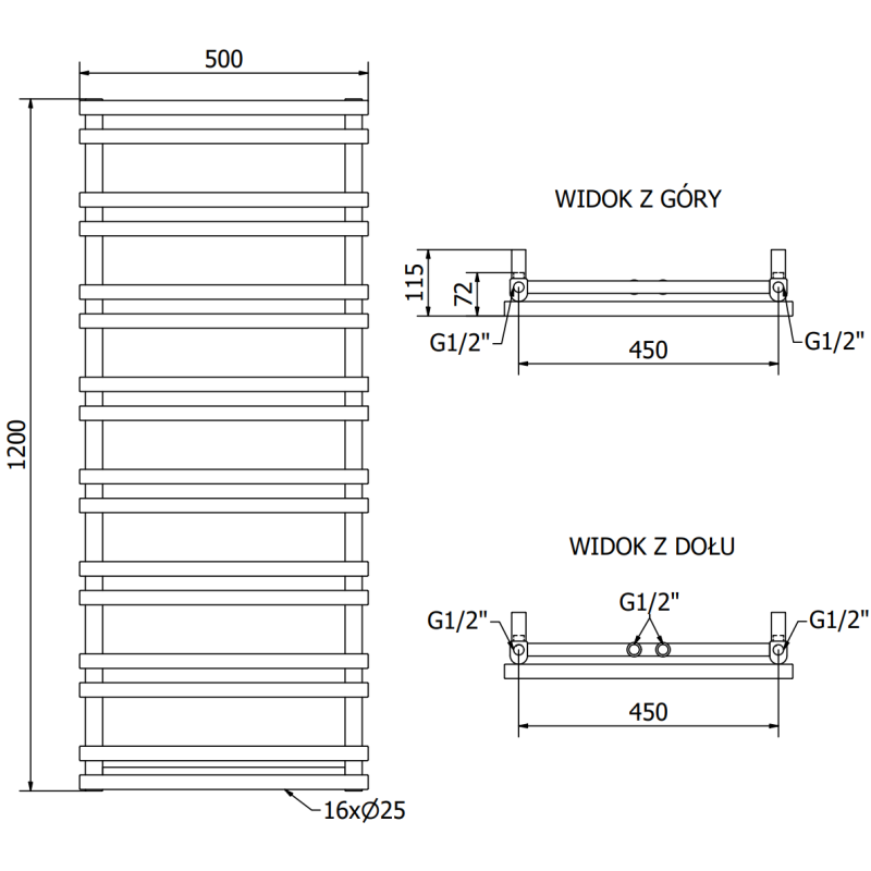 Mexen Saturn radiateur de salle de bains 1200 x 500 mm, 409 W, noir - W108-1200-500-00-70