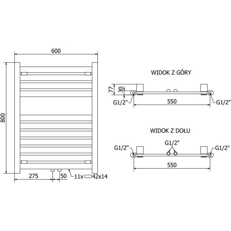 Mexen Uran Radiateur de salle de bain 800 x 600 mm, 425 W, noir - W105-0800-600-00-70