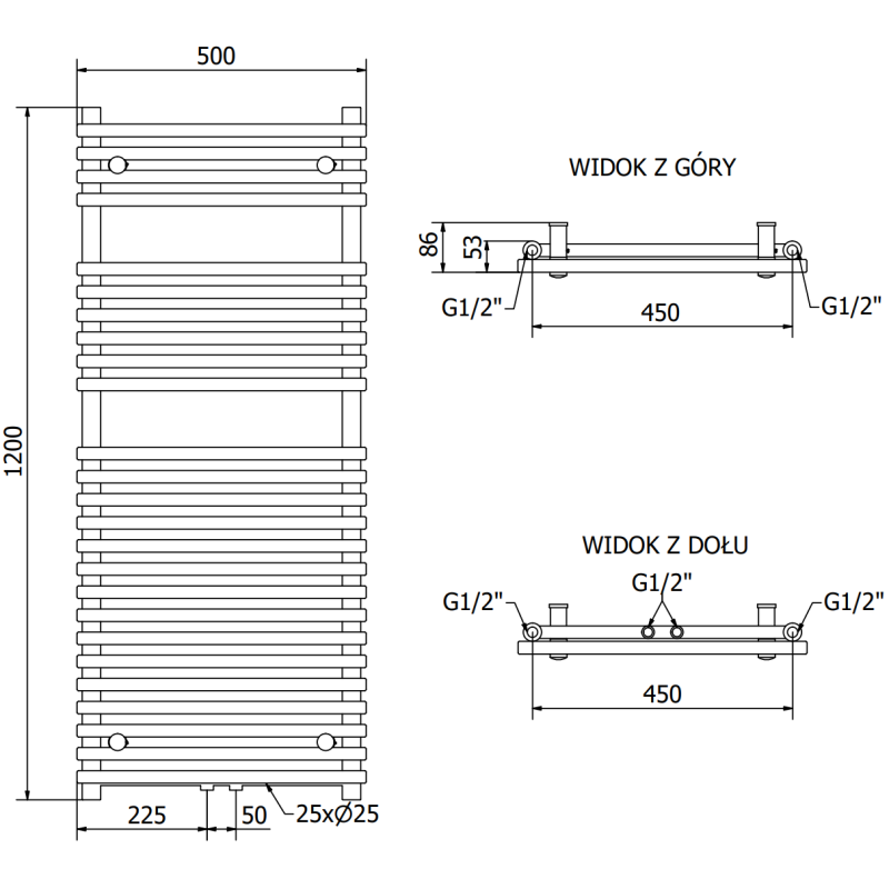 Mexen Sol radiateur de salle de bain 1200 x 500 mm, 569 W, blanc - W125-1200-500-00-20