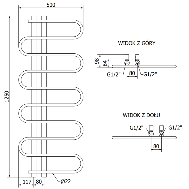 Mexen Kiso radiateur de salle de bain décoratif 1250 x 500 mm, 256 W, noir - W114-1250-500-00-70