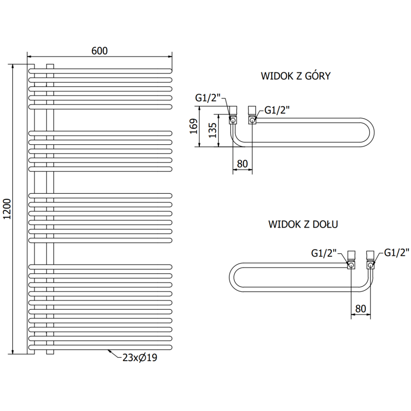 Mexen Amor radiateur de salle de bain 1200 x 600 mm, 1083 W, noir - W120-1200-600-00-70
