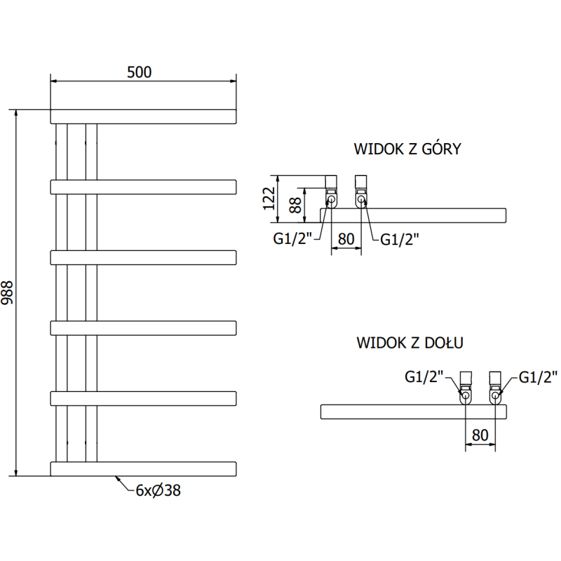 Mexen Jukon radiateur de salle de bains décoratif 988 x 500 mm, 461 W, blanc - W116-0988-500-00-20