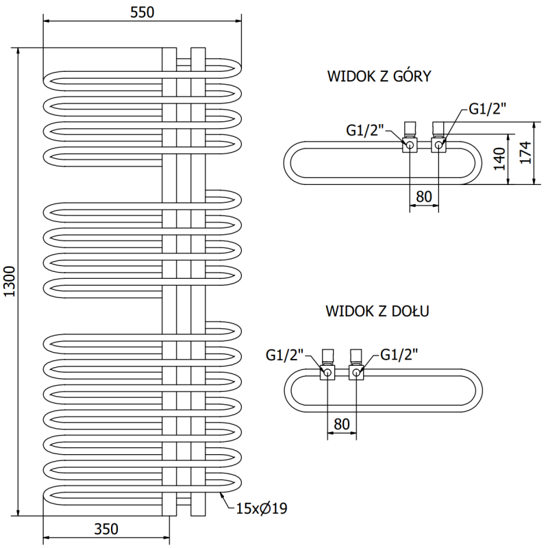 Mexen Ops radiateur de salle de bains 1300 x 550 mm, 694 W, noir - W122-1300-550-00-70