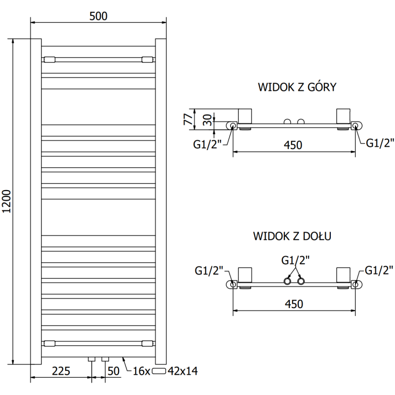 Mexen Uran radiateur de salle de bains 1200 x 500 mm, 422 W, chromé - W105-1200-500-00-01