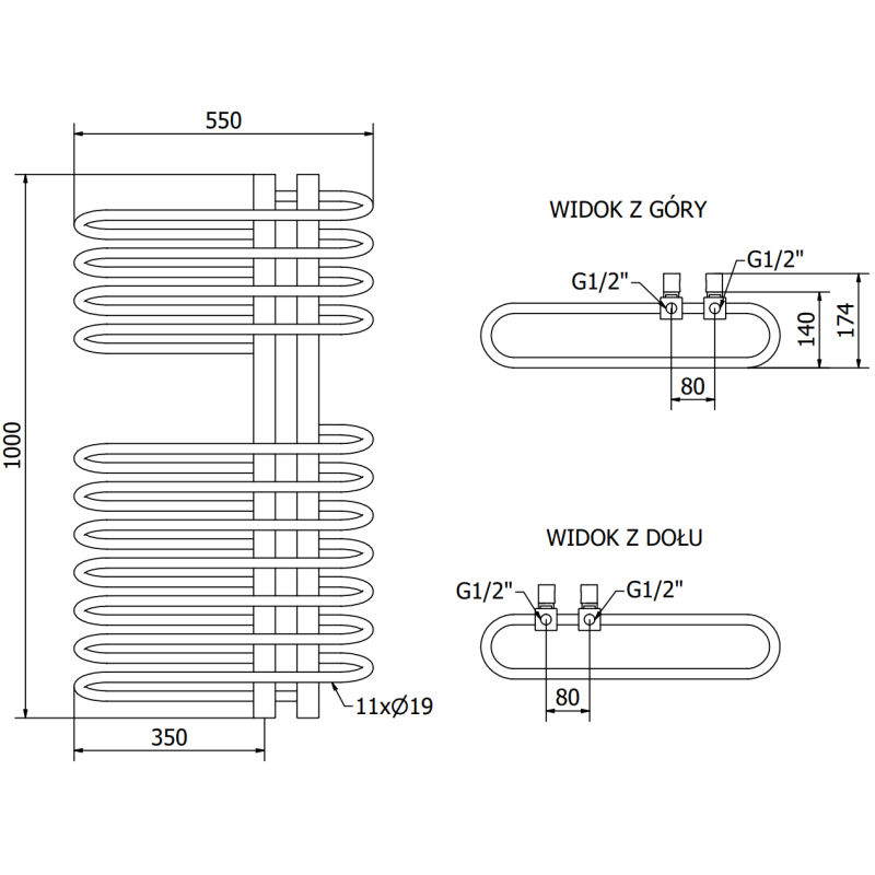 Mexen Ops radiateur de salle de bain 1000 x 550 mm, 517 W, blanc - W122-1000-550-00-20