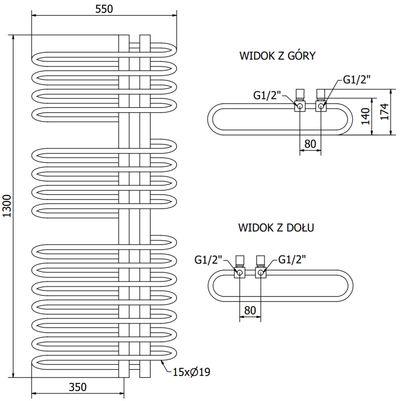 Mexen Ops radiateur de salle de bain 1300 x 550 mm, 694 W, blanc - W122-1300-550-00-20