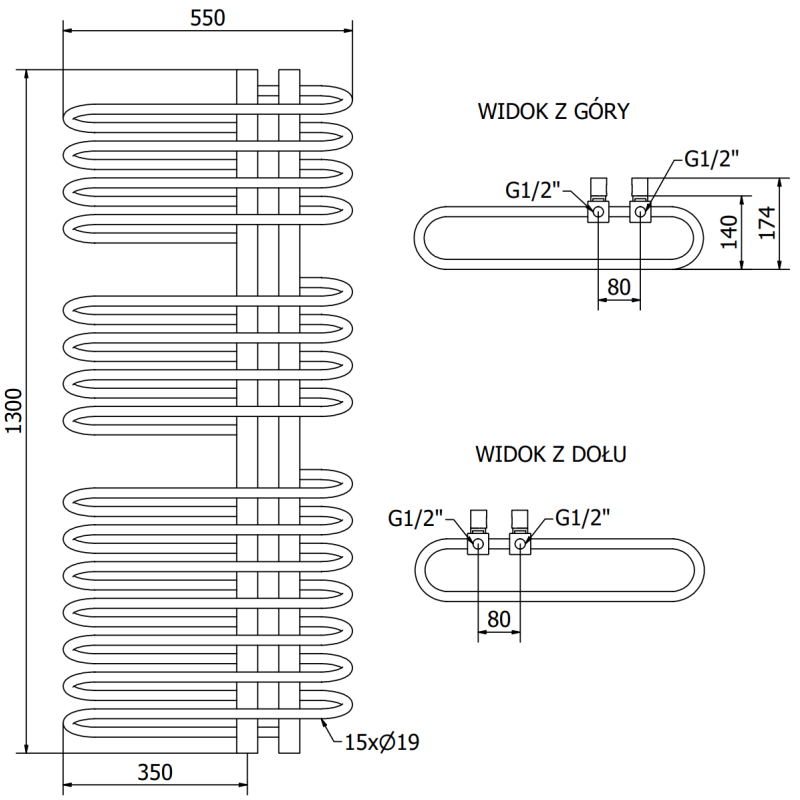 Mexen Ops radiateur de salle de bains 1300 x 550 mm, 694 W, blanc - W122-1300-550-00-20