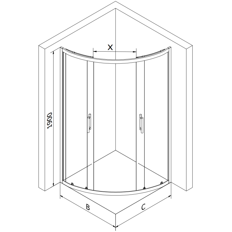 Mexen Rio cabine de douche semi-circulaire 80 x 80 cm, transparent, dorée + receveur Flat, noir - 863-080-080-50-00-4170G