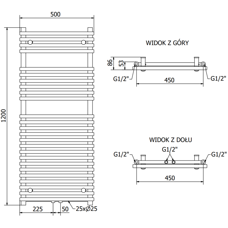 Mexen Sol radiateur de salle de bain 1200 x 500 mm, 569 W, anthracite - W125-1200-500-00-66