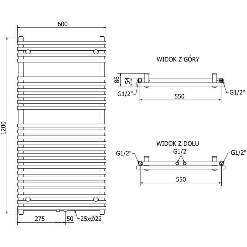 Mexen Sol radiateur de salle de bain 1200 x 600 mm, 658 W, anthracite - W125-1200-600-00-66
