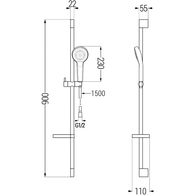 Mexen Kama Ensemble de douche DS05, chromé - 72504DS05-00
