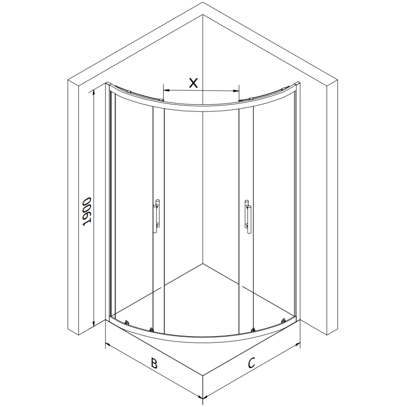 Mexen Rio cabine de douche demi-circulaire 90 x 90 cm, dépoli, chrome - 863-090-090-01-30