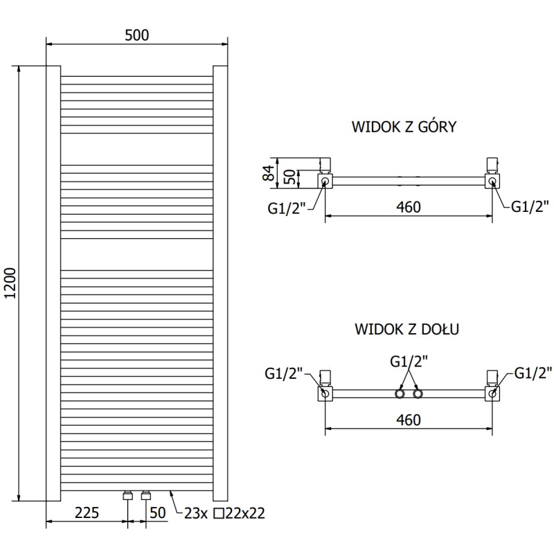 Mexen Pluton radiateur de salle de bain 1200 x 500 mm, 493 W, doré - W106-1200-500-00-50