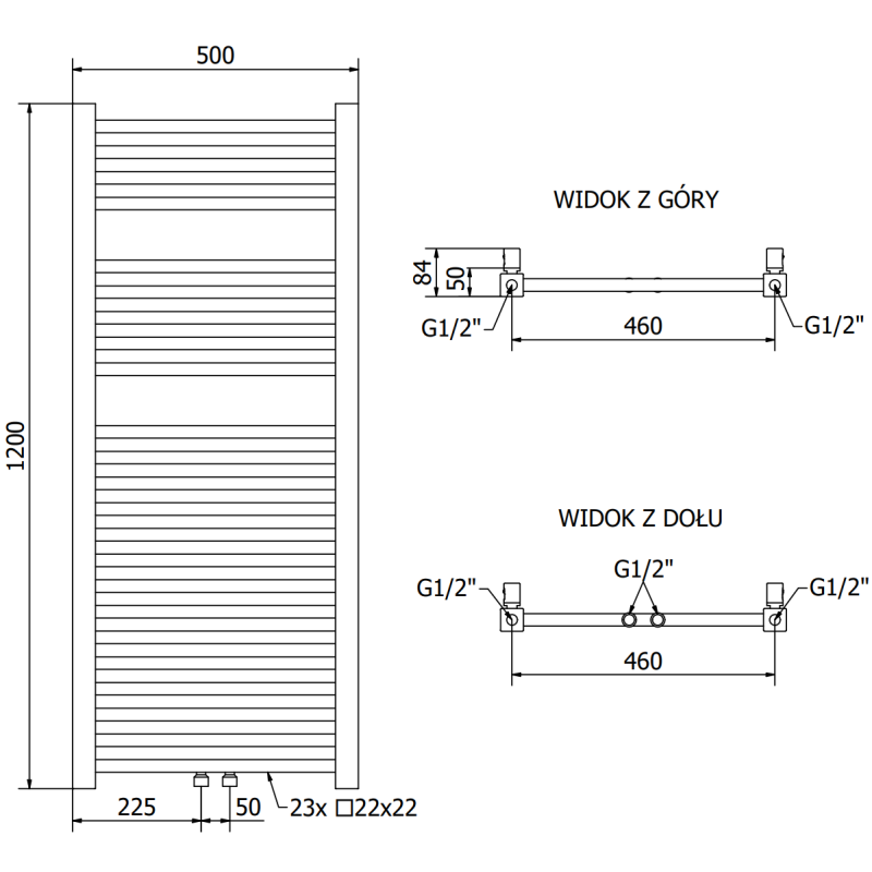 Mexen Pluton radiateur de salle de bains 1200 x 500 mm, 493 W, doré - W106-1200-500-00-50