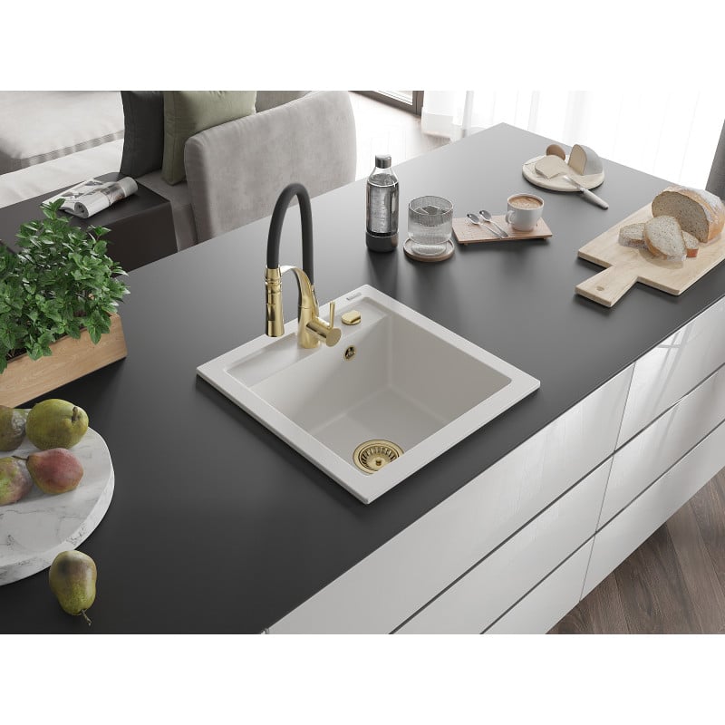 Mexen Vito évier de cuisine en granit 1 bac avec robinet de cuisine Aster, blanc - 6503-20-73450-57-G