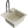 Mexen Vito évier en granit 1 bac avec robinet de cuisine Aster, beige - 6503-69-73450-07
