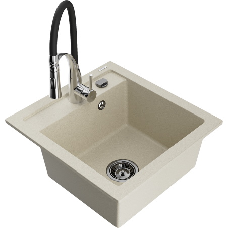 Mexen Vito évier en granit 1 bac avec robinet de cuisine Aster, beige - 6503-69-73450-07-B