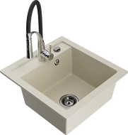 Mexen Vito évier en granit 1 bac avec robinet de cuisine Aster, beige - 6503-69-73450-07-B