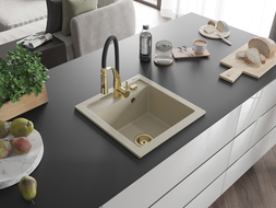 Mexen Vito évier en granit 1 bac avec robinet de cuisine Aster, beige - 6503-69-73450-57-G