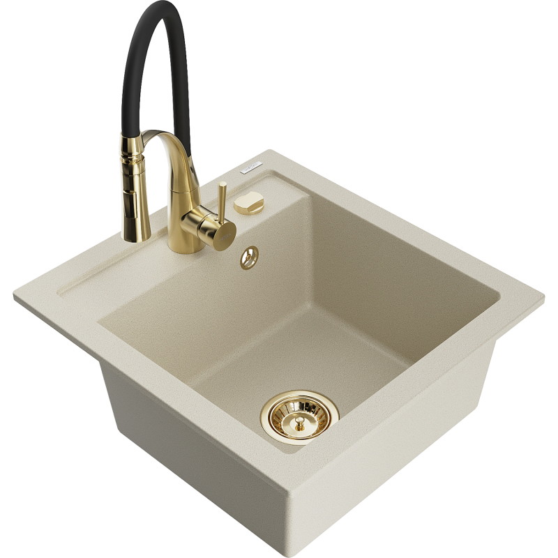 Mexen Vito évier de cuisine en granit 1 bac avec robinet Aster, beige - 6503-69-73450-57-G