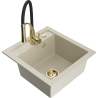 Mexen Vito évier en granit 1 bac avec robinet de cuisine Aster, beige - 6503-69-73450-57-G
