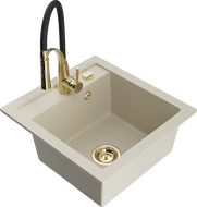 Mexen Vito évier en granit 1 bac avec robinet de cuisine Aster, beige - 6503-69-73450-57-G