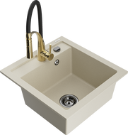 Mexen Vito évier en granit 1 bac avec robinet de cuisine Aster, beige - 6503-69-73450-57-B