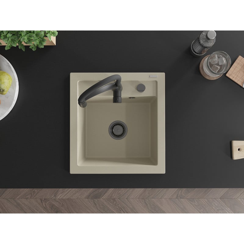 Mexen Vito évier en granit 1 bac avec mitigeur de cuisine Aster, beige - 6503-69-73450-70-B