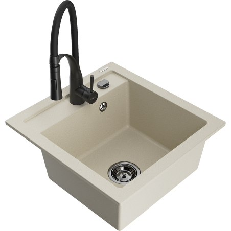Mexen Vito évier en granit 1-bac avec robinet de cuisine Aster, beige - 6503-69-73450-70-B