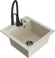 Mexen Vito évier en granit 1-bac avec robinet de cuisine Aster, beige - 6503-69-73450-70-B