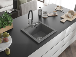 Mexen Vito évier en granit 1 bac avec mitigeur Aster, gris - 6503-71-73450-07