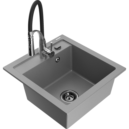 Mexen Vito évier en granit 1-bac avec robinet de cuisine Aster, gris - 6503-71-73450-07-B