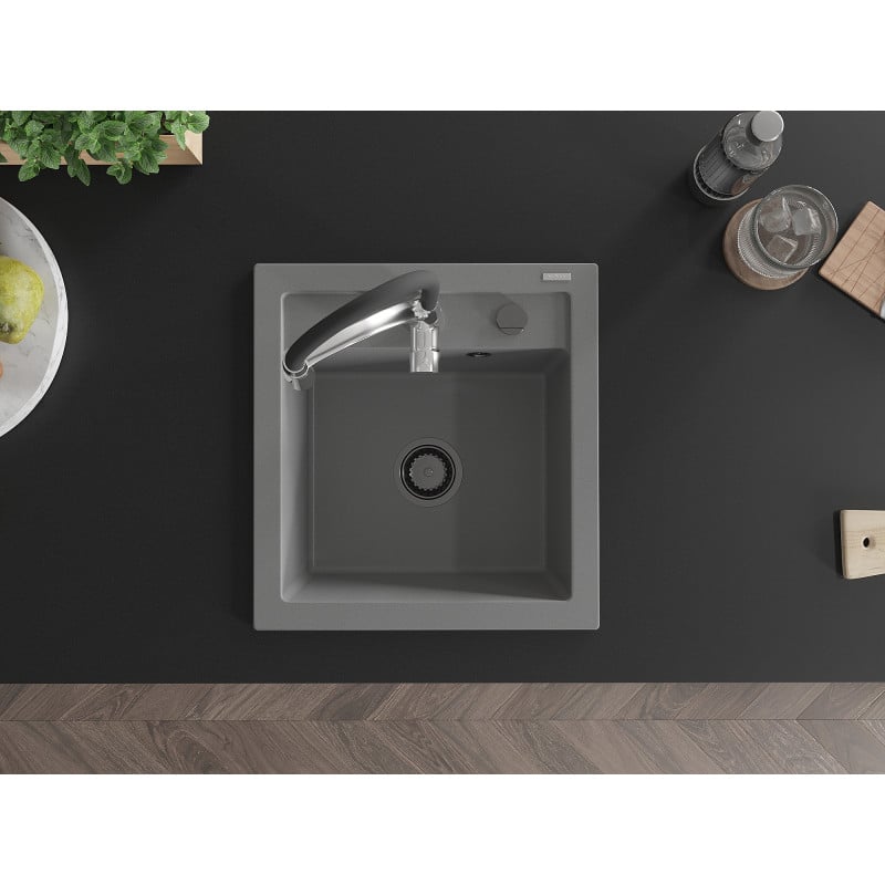 Mexen Vito évier en granit 1 bac avec robinet de cuisine Aster, gris - 6503-71-73450-07-B