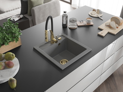 Mexen Vito évier en granit 1 bac avec mitigeur Aster, gris - 6503-71-73450-57-G
