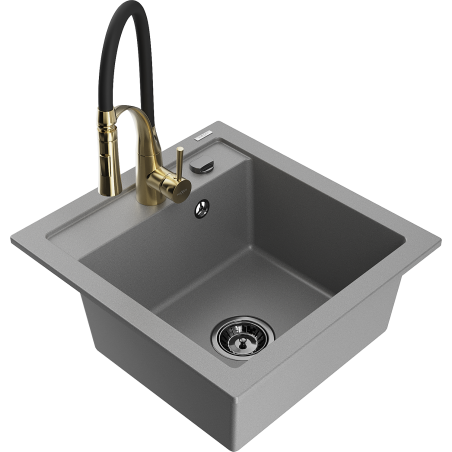 Mexen Vito évier en granit 1 bac avec robinet Aster, gris - 6503-71-73450-57-B