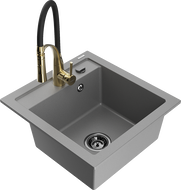 Mexen Vito évier en granit 1 bac avec robinet Aster, gris - 6503-71-73450-57-B