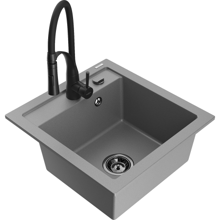 Mexen Vito évier en granit 1 bac avec robinet de cuisine Aster, gris - 6503-71-73450-70-B