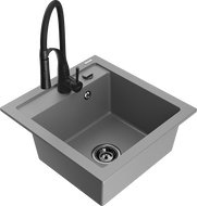 Mexen Vito évier en granit 1 bac avec robinet de cuisine Aster, gris - 6503-71-73450-70-B