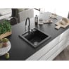 Mexen Vito évier de cuisine en granit à 1 bac avec robinet de cuisine Aster, noir/argent métal - 6503-73-73450-07