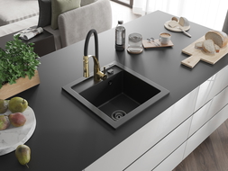Mexen Vito évier de cuisine en granit 1 bac avec robinet Aster, noir - 6503-77-73450-57-B