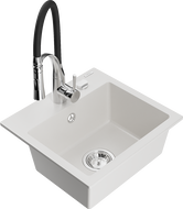 Mexen Milo évier en granit 1 bac avec robinet de cuisine Aster, blanc - 6505-20-73450-07