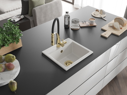 Mexen Milo évier en granit 1-bac avec robinet de cuisine Aster, blanc - 6505-20-73450-57-G