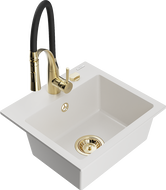 Mexen Milo évier en granit 1-bac avec robinet de cuisine Aster, blanc - 6505-20-73450-57-G