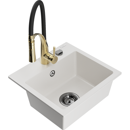 Mexen Milo évier en granit 1-cuve mitigeur de cuisine Aster, blanc - 6505-20-73450-57-B