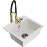 Mexen Milo évier en granit 1-cuve mitigeur de cuisine Aster, blanc - 6505-20-73450-57-B