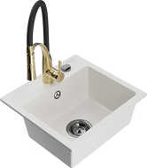 Mexen Milo évier en granit 1-cuve mitigeur de cuisine Aster, blanc - 6505-20-73450-57-B