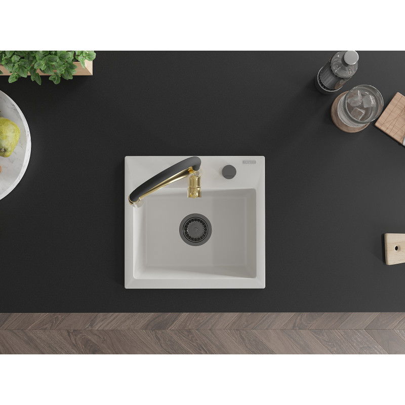 Mexen Milo évier en granit 1 bac avec mitigeur de cuisine Aster, blanc - 6505-20-73450-57-B