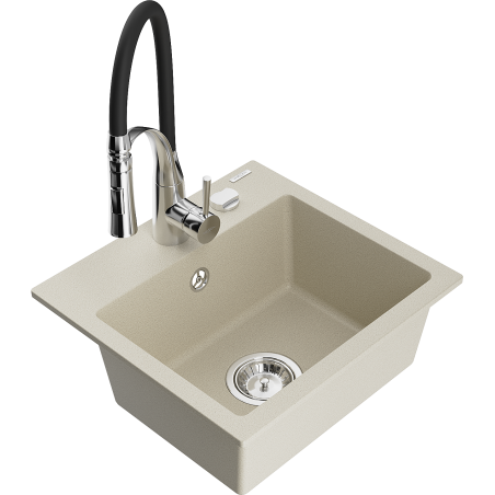 Mexen Milo évier en granit 1 bac avec mitigeur Aster, beige - 6505-69-73450-07